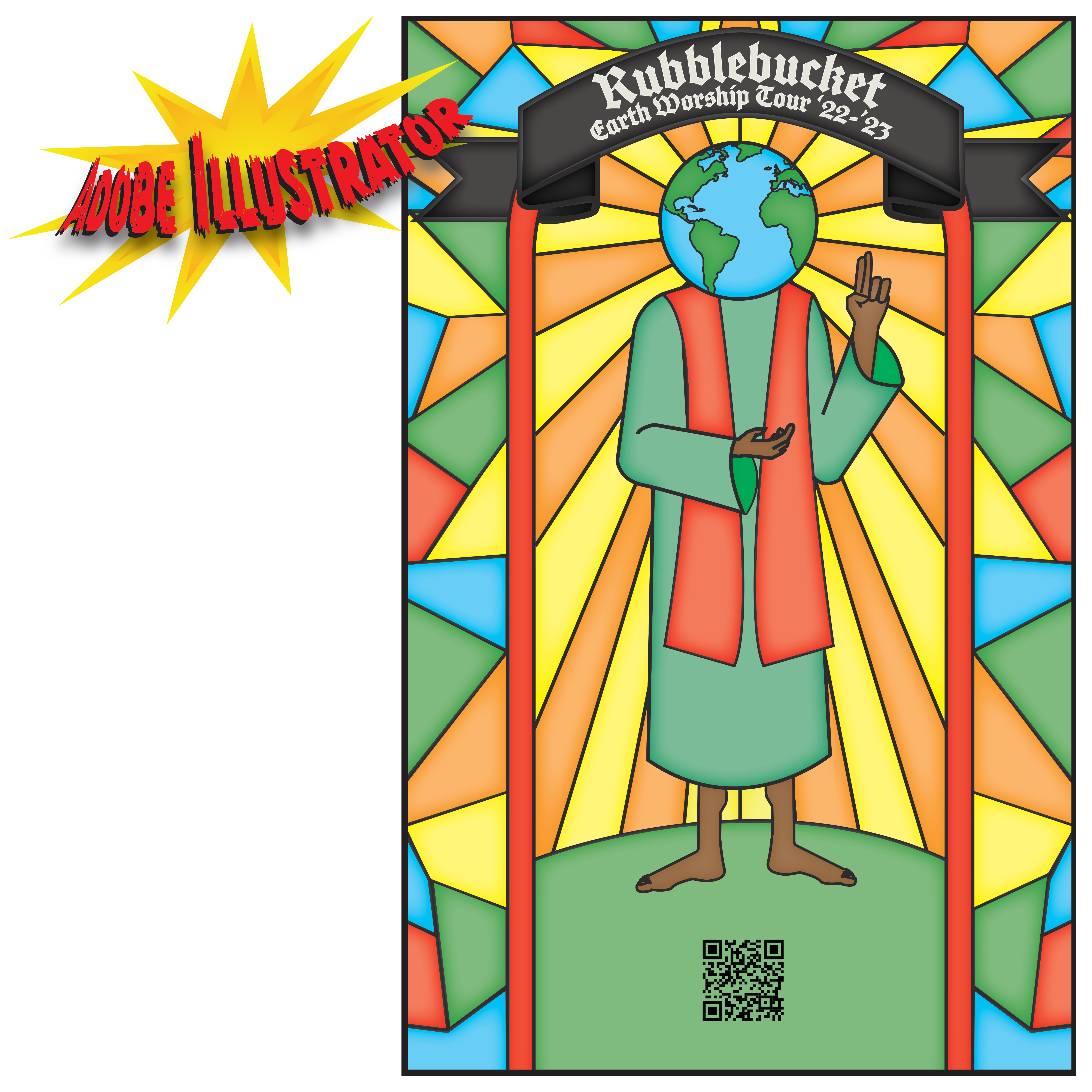Event Poster for Rubblebucket's 2022-2023 Earth Worship Tour. Created with Adobe Illustrator.