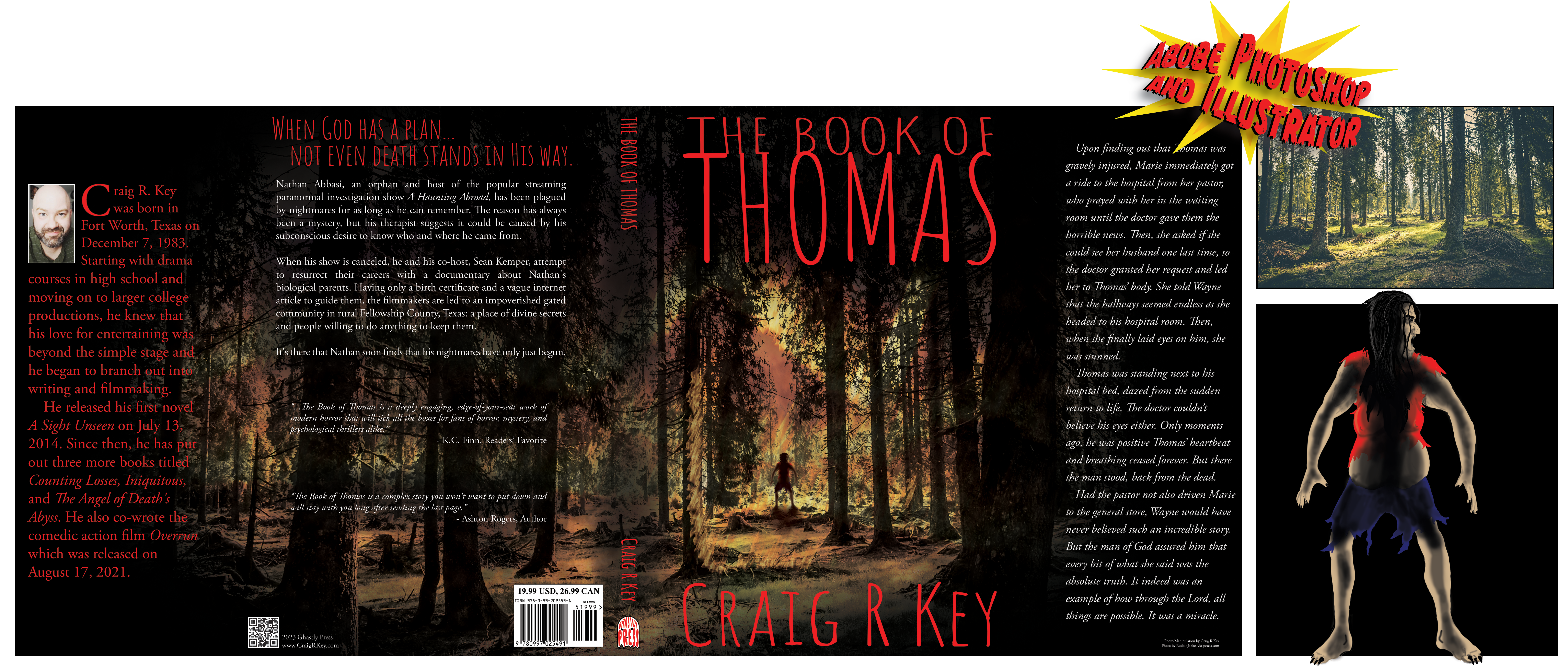 Dust jacket cover for The Book of Thomas. Created with Adobe Photoshop and Illustrator.